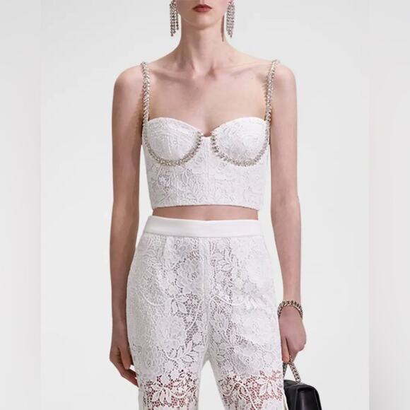 Self-Portrait Tops - NWT Self-Portrait Floral Corded Lace Diamante Crop Top Women's 6